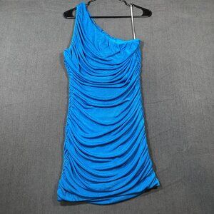 Hello Molly One-Shoulder Blue Ruched Mini Dress Elegant Design Womens size L 8